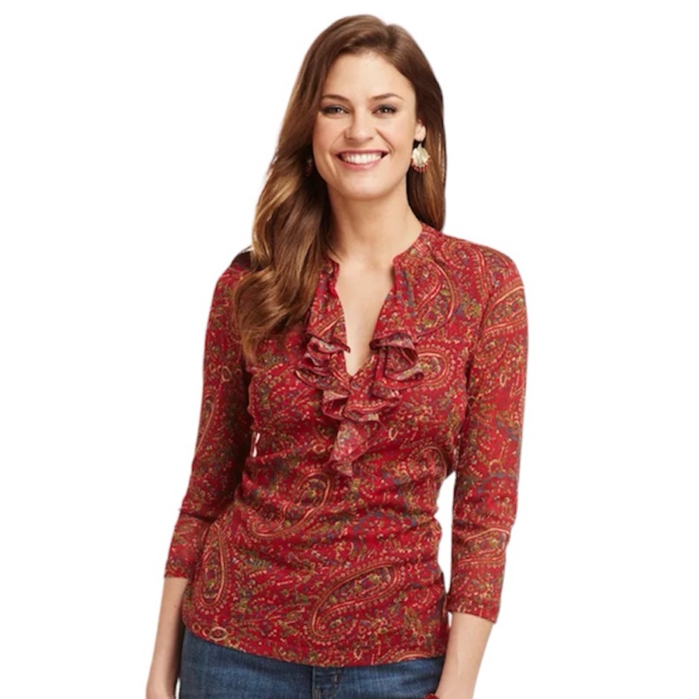 Chaps Denim‎ Ruffle Top Petite Small